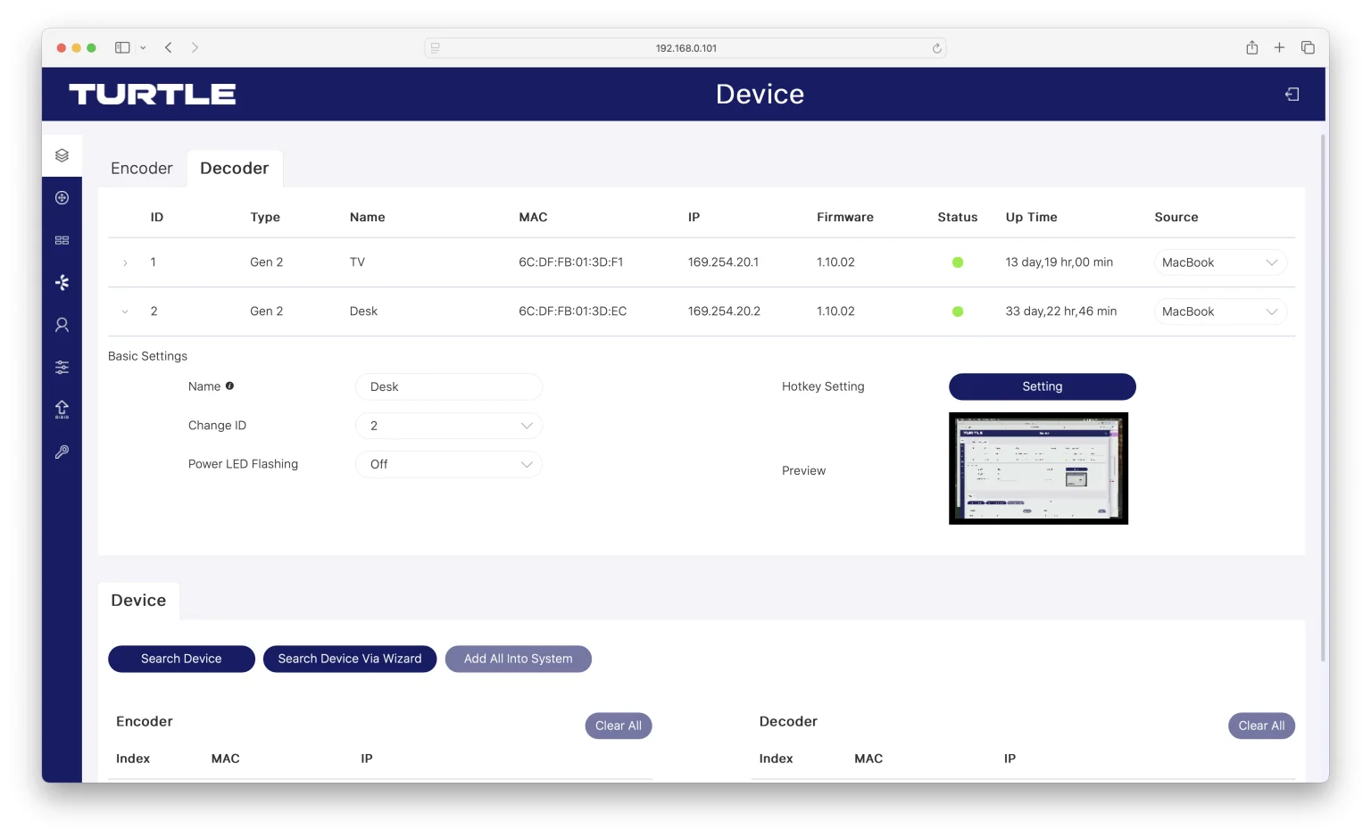 Turtle AV Chazy Control - Interface - Devices